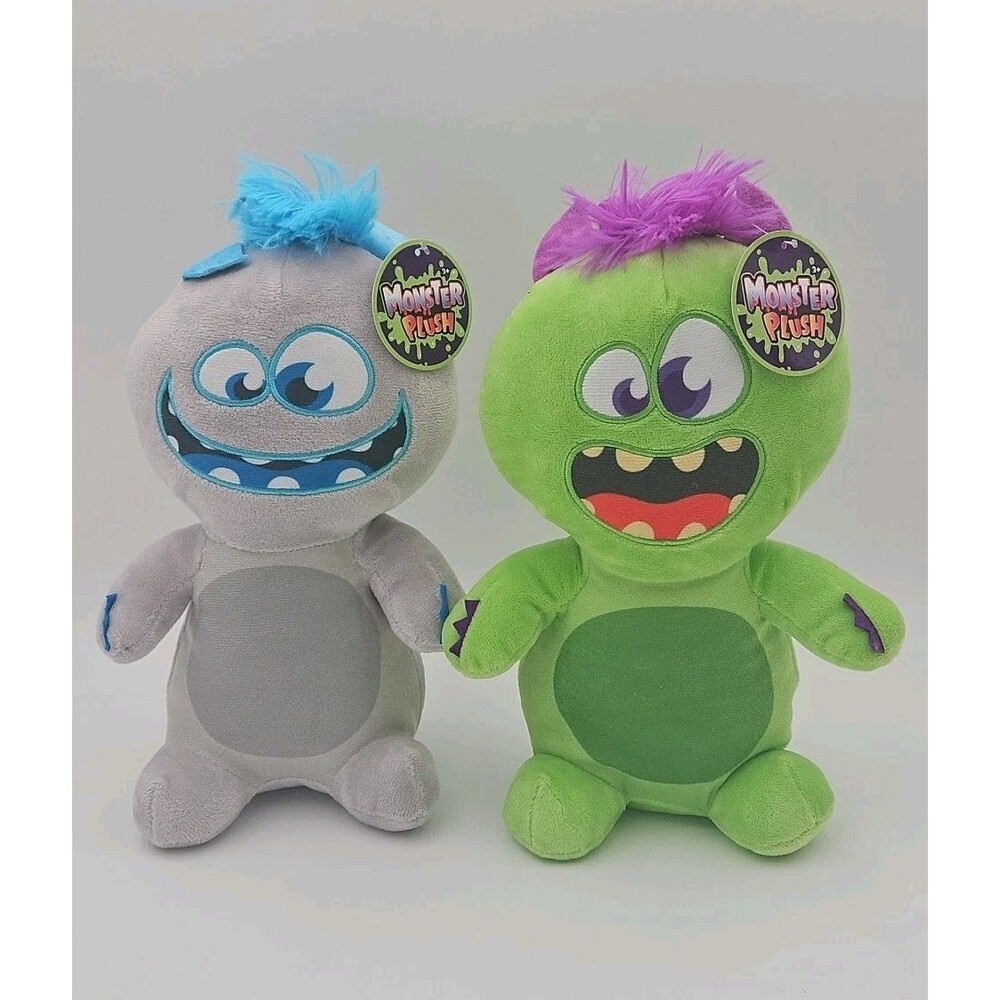 BMI Merchandise Set of 2 Monster Plush Gray & Green Soft Toys 10" PLUMNR